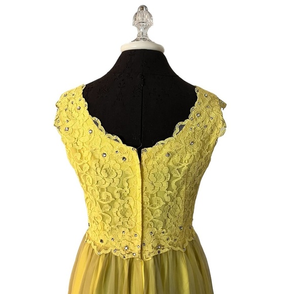 Vintage Ann’s Vogue Shop Cincinnati Yellow Princess Gown Lace Chiffon S/M 1960s - Picture 4 of 10